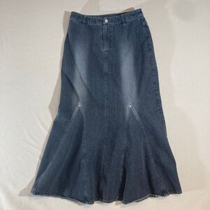 Jeanology Skirt Sz 8 Black Denim Maxi Trumpet Vintage Y2K Grunge Whimsigoth Boho